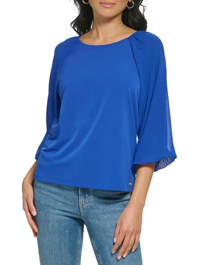 Calvin Klein Womens Work Wear Office Blouse In Blue