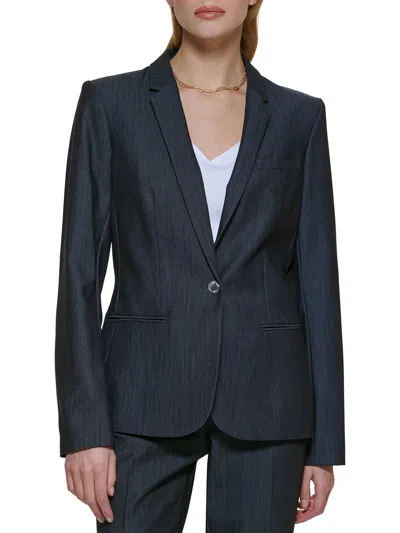 Calvin Klein Womens Woven Long Sleeves One-button Blazer In Black