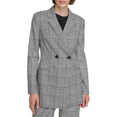 Calvin Klein Womens Woven Plaid One-button Blazer In Multi