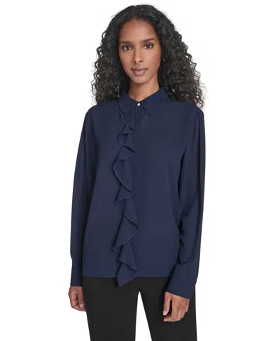 Calvin Klein Women'sâ Long-sleeve Blouse In Blue
