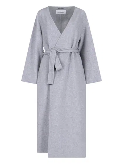 Calvin Klein Wool Blend Coat In Grey