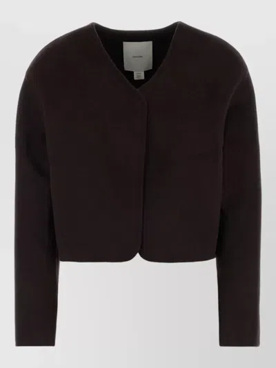 Calvin Klein Wool Blend Cropped Blazer Long Sleeves In Brown