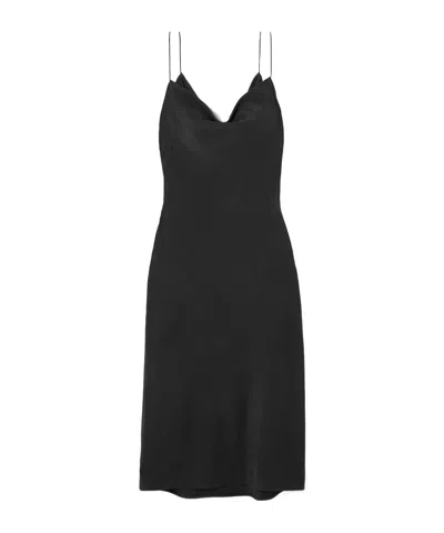 Calvin Klein Wool Crepe De Chine Midi Dress In Black