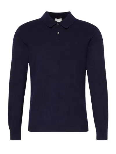 Calvin Klein Crew Neck Wool Long-sleeves Polo Shirt In Blue