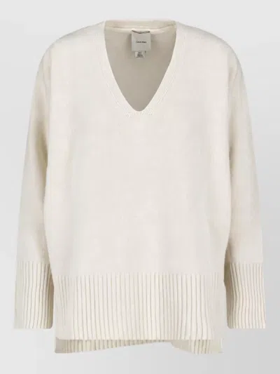 Calvin Klein Wool Crewneck Sweatshirt In White