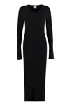 Calvin Klein Rib V-neck Midi Dress In Black