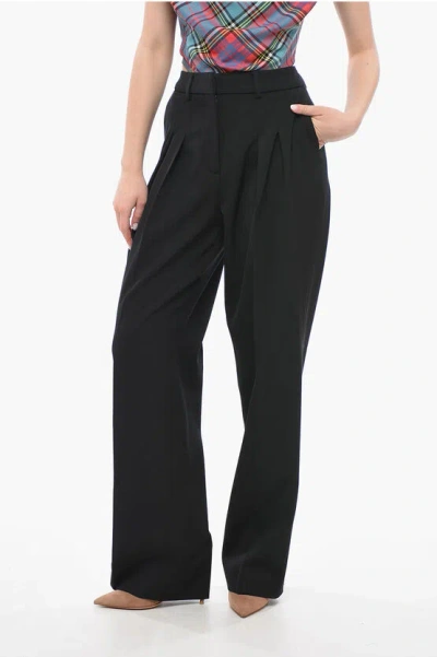 Calvin Klein Wool Twill Pleated Trousers In Black