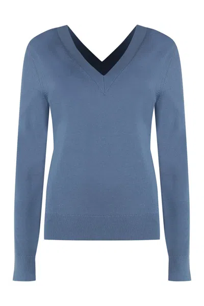 Calvin Klein Wool V-neck Sweater In Blue