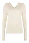 Calvin Klein Wool V-neck Sweater With Ribbed Knit In Green
