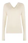 Calvin Klein Wool V-neck Sweater With Ribbed Knit In Green