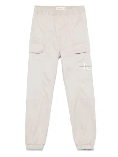 Calvin Klein Kids' Woven Cargo Trousers In Neutrals