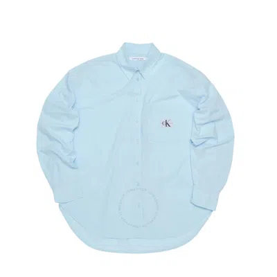 Calvin Klein Woven Label Relaxed Buttoned Down Shirt In Blue
