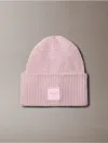 Calvin Klein Woven Logo Patch Beanie In Pink