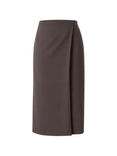 Calvin Klein Wrap Side-slit Midi Skirt In Brown