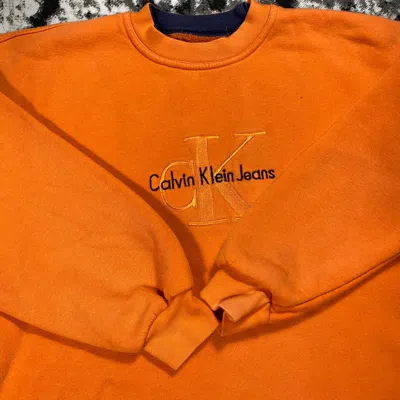 Pre-owned Calvin Klein X Vintage Calvin Klein 90's Vintage Big Logo Embroidery Crewneck Hype In Black Orange