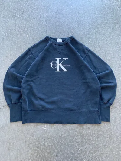 Pre-owned Calvin Klein X Vintage Crazy Vintage 90's Calvin Klein Heavyweight Sweatshirt In Navy