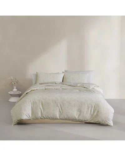 Calvin Klein Yellow Leaves Cotton Percale Duvet Set In Gray