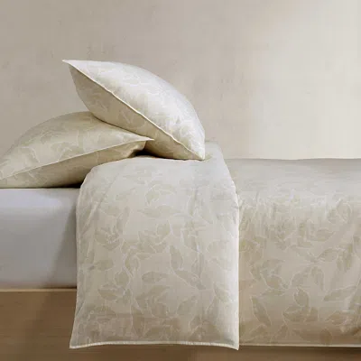 Calvin Klein Yellow Leaves Washed Percale 3 Piece Comforter Set, Queen In White