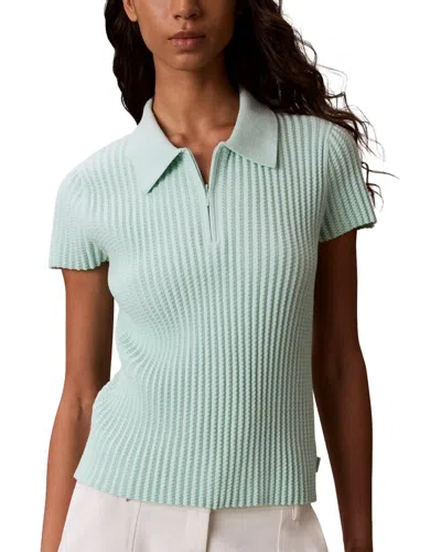 Calvin Klein Zigzag Rib Zip Polo Shirt In Green