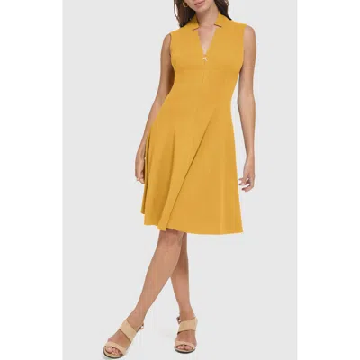 Calvin Klein Zip Front A-line Dress In Brown