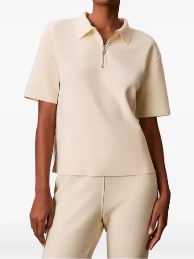 Calvin Klein Short Sleeve Polo Collar Zip Top In Neutral