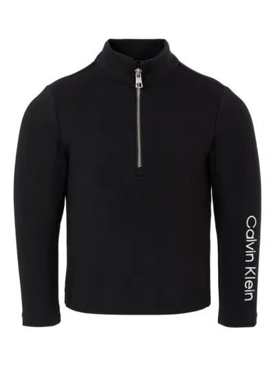 Calvin Klein Zip-neck Long-sleeve Top In Black