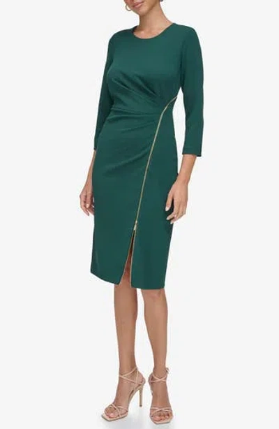 Calvin Klein Zip Bottom Midi Sheath Dress In Green