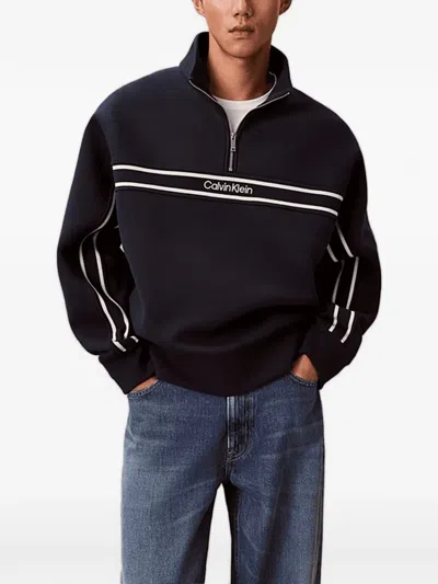 Calvin Klein Zip Striped Sweatshirt In Blue