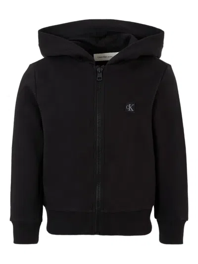 Calvin Klein Kids' Zip-up Cotton Hoodie In Black