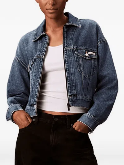 Calvin Klein Zip-up Denim Jacket In Blue
