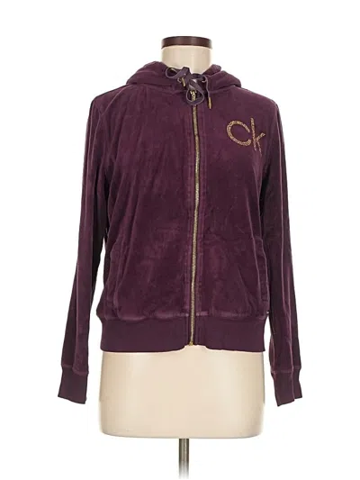 Pre-owned Calvin Klein Zip Up Hoodie In Burgundy