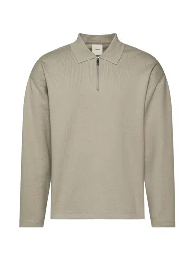 Calvin Klein Zip-up Long-sleeved Polo Shirt In Neutral