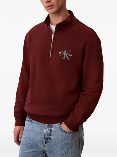 Calvin Klein Zip-up Sweater In Red