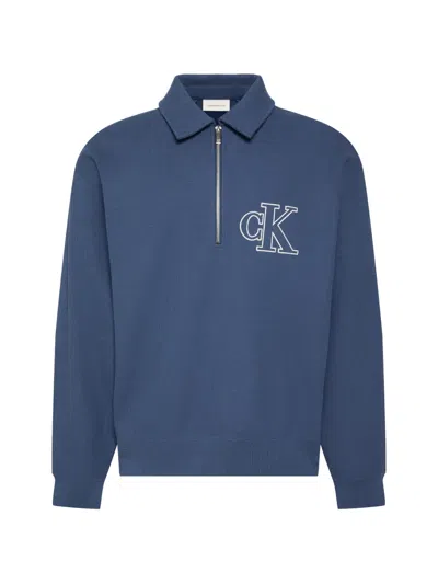 Calvin Klein Zip-fastening Logo-detail Polo Shirt In Blue