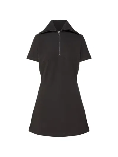 Calvin Klein Zipped Polo-collar Short-sleeve Mini Dress In Black