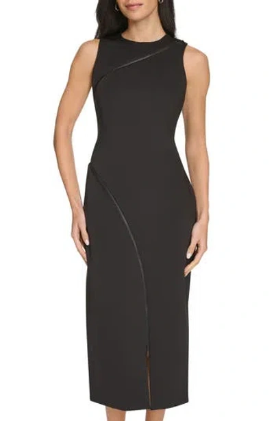 Calvin Klein Zipper Trim Sleeveless Midi Sheath Dress In Black