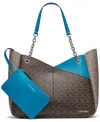 Calvin Klein Zoe Chain Large Tote Bag In Corsica,brown Khaki,alm Taupe