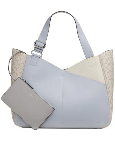 Calvin Klein Zoe Large Colorblock Monogram Tote In Dve Wht,va