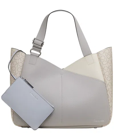 Calvin Klein Zoe Large Colorblock Monogram Tote In Dve Wht,va