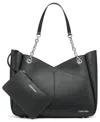 Calvin Klein Zoe Large Tote Bag In Black,silver