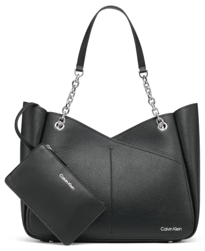 Calvin Klein Zoe Large Tote Bag In Black,silver