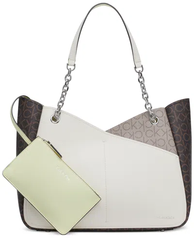 Calvin Klein Zoe Large Tote Bag In Brown,khaki,endive