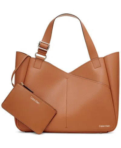 Calvin Klein Zoe Tote With Pouch In Brown