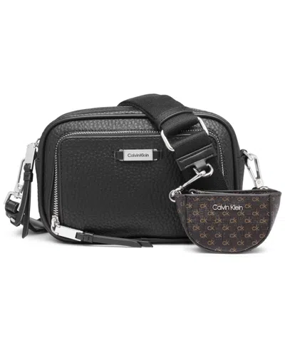 Calvin Klein Zulle Top Zipper Camera Bag With Signature Hang Off In Black,silver