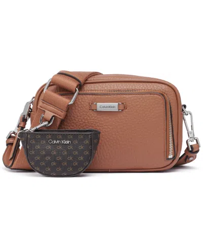 Calvin Klein Zulle Top Zipper Camera Bag With Signature Hang Off In Brown