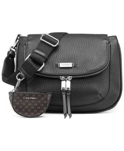Calvin Klein Zulle Zip-around Crossbody With Signature Hang Off In Black,silver