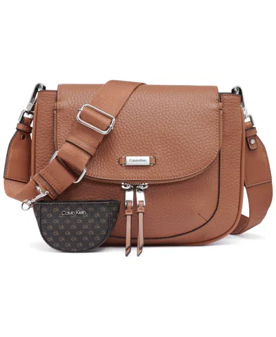 Calvin Klein Zulle Zip-around Crossbody With Signature Hang Off In Caramel