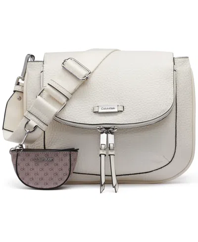 Calvin Klein Zulle Zip-around Crossbody With Signature Hang Off In Cherub White
