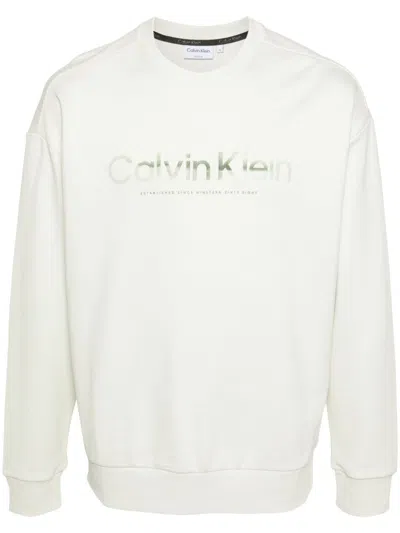 Calvin Klein Logo-print Organic Cotton Sweatshirt In White