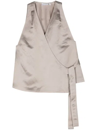Calvin Klein Wrap-design Sleeveless Top In Grey